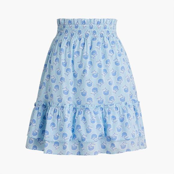 J. Crew Factory NWT Ruffle Smocked Waist Floral Mini Skirt Blue Cotton Size XXL - Picture 1 of 7